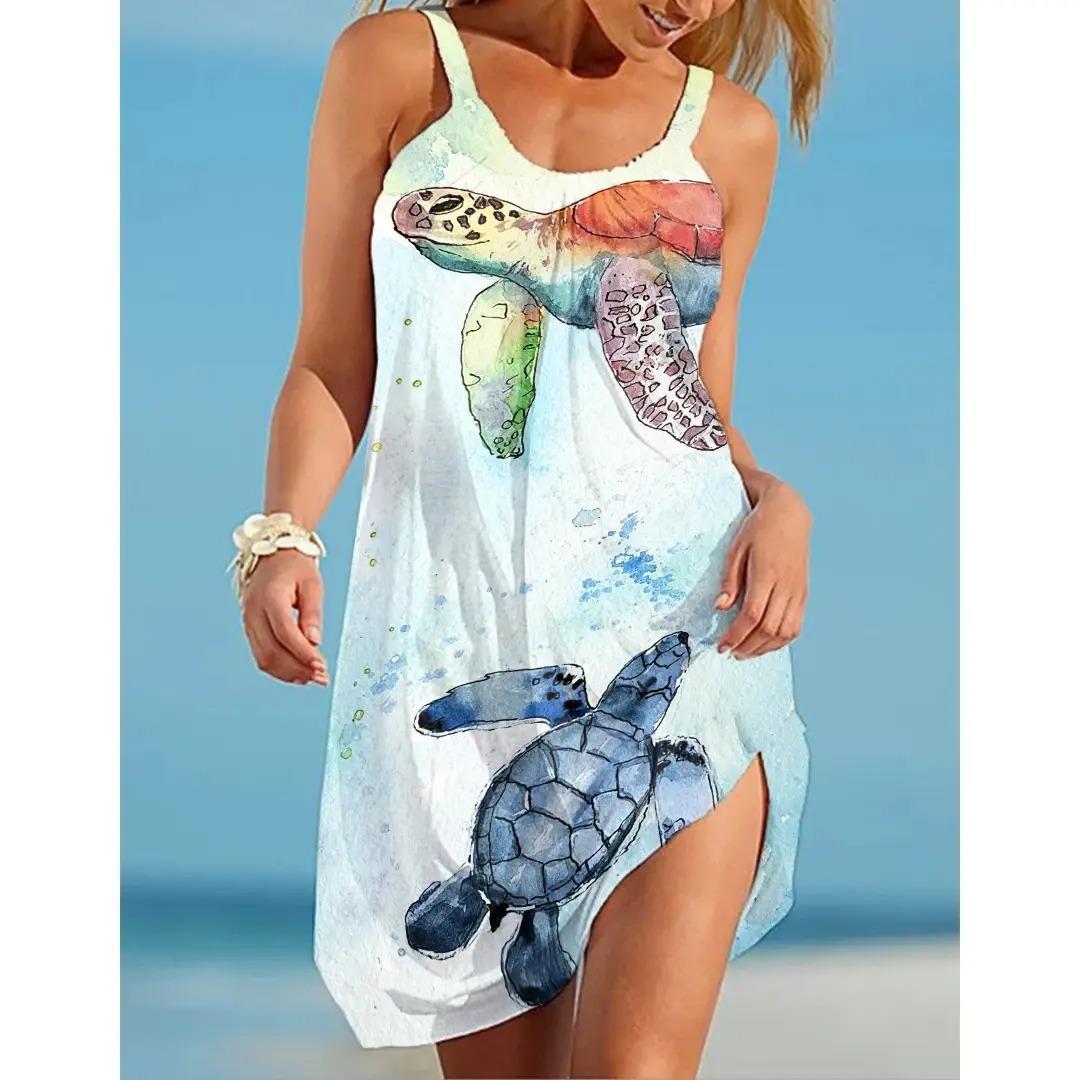 💟👗【S-5XL】Nové tlačené šaty na voľný čas bez ramienok