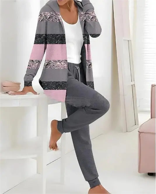 🔥Conjunto de duas peças de fato casual estampado feminino para o outono e inverno, calças de manga comprida