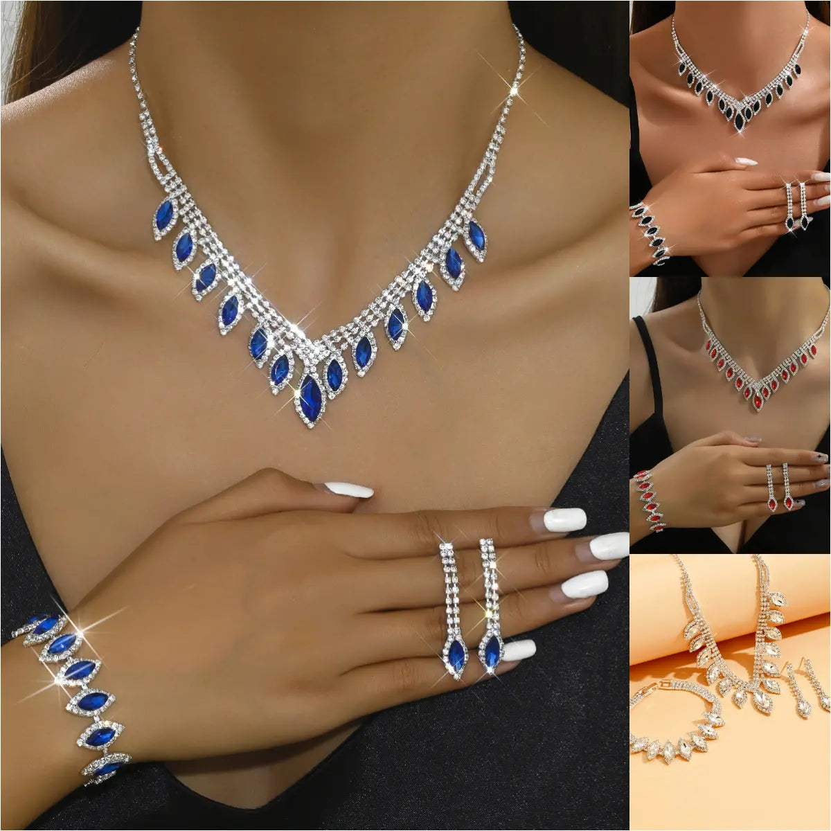 💎Nuova ed elegante collana, bracciale e orecchini con strass