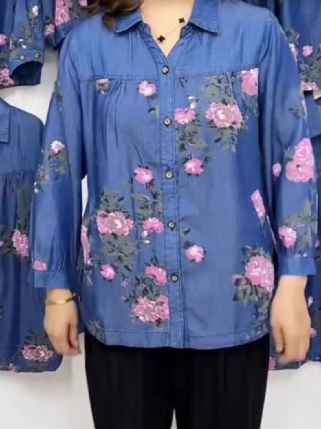 đ„ăS - 5XLăCamicia in denim di seta ghiacciata per mamme di mezza etĂ