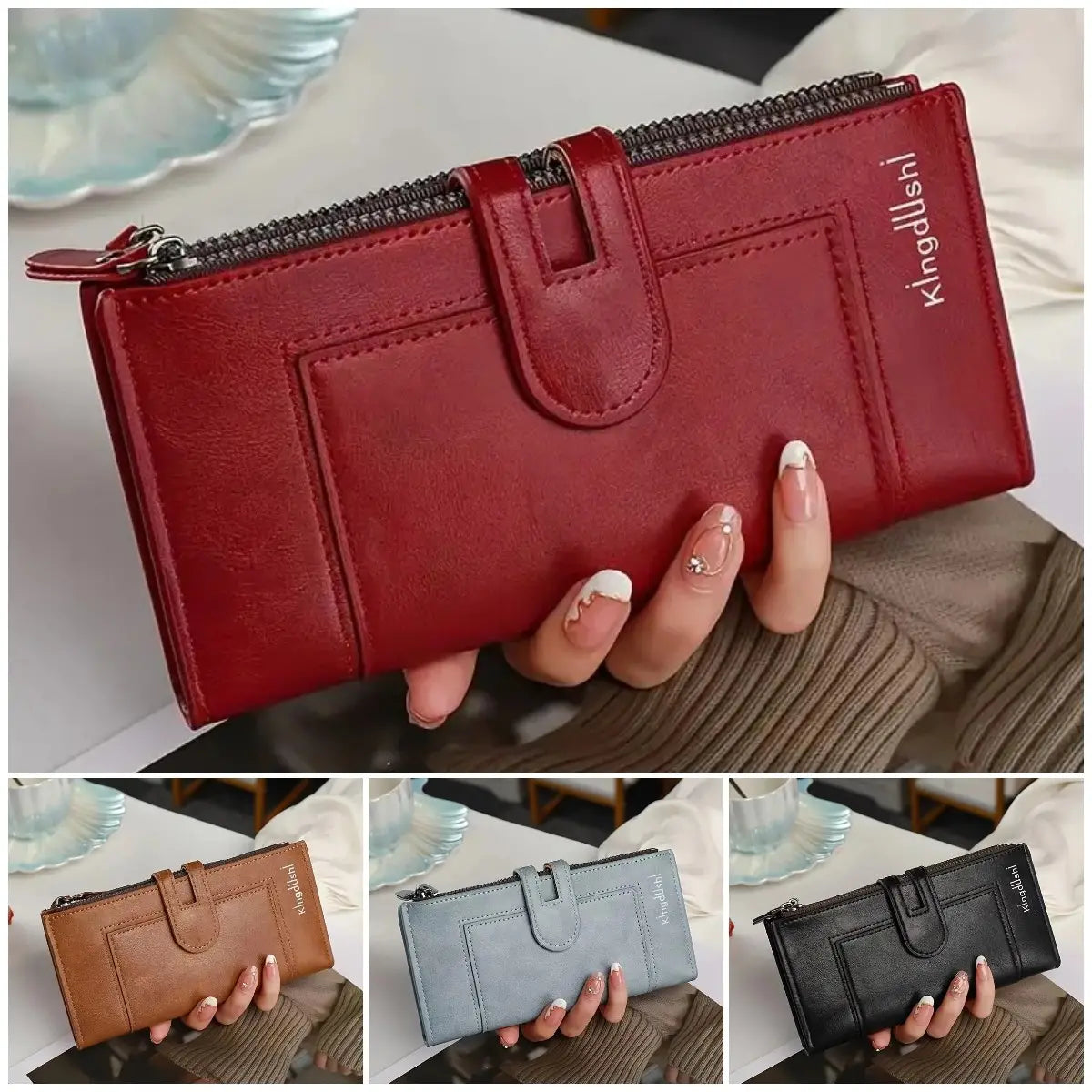 【SCONTO DEL 45%】💰【Acquista 1 e ricevi 1 gratis】Portafoglio vintage in vera pelle con doppia cerniera e scomparti multi-carta per donna
