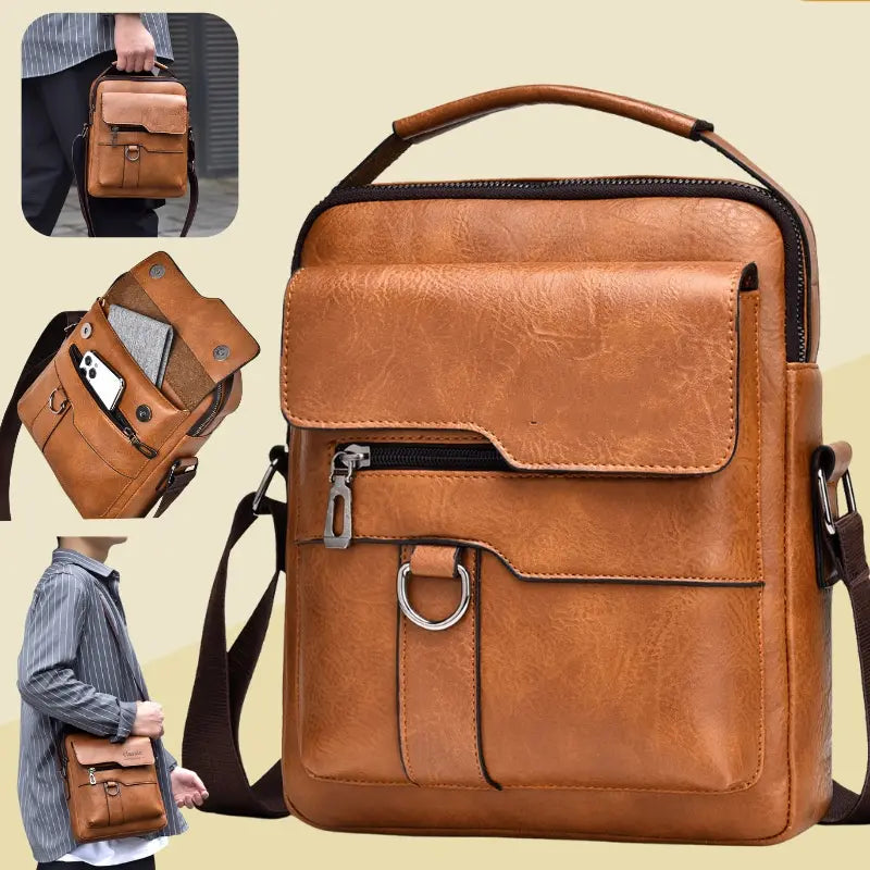 👜 Bolsa casual em pele de bovino para homem