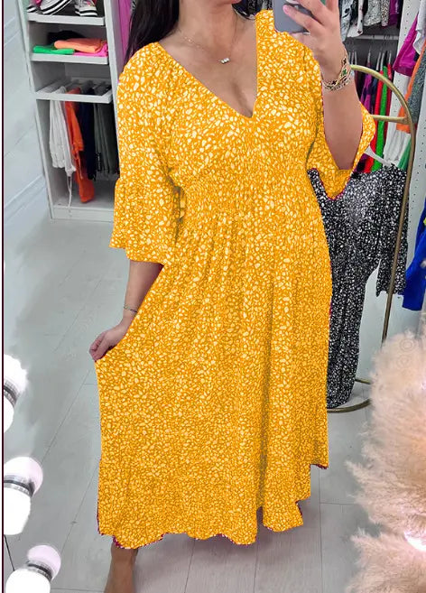 😍【S-5XL】2025 Nuovo abito con stampa floreale e scollo a V taglie forti