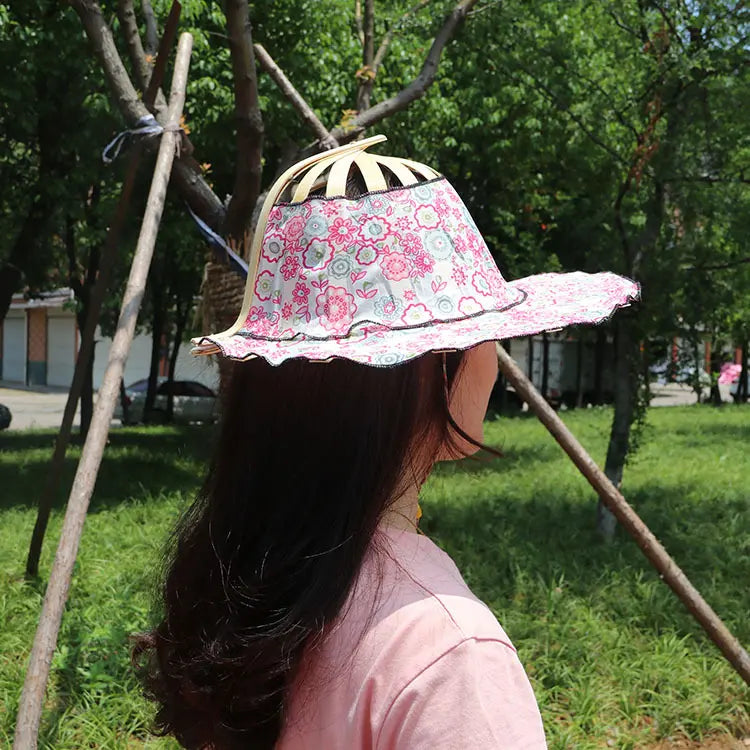 🌺 Cappello da viaggio pieghevole in bambù con ventaglio e parasole