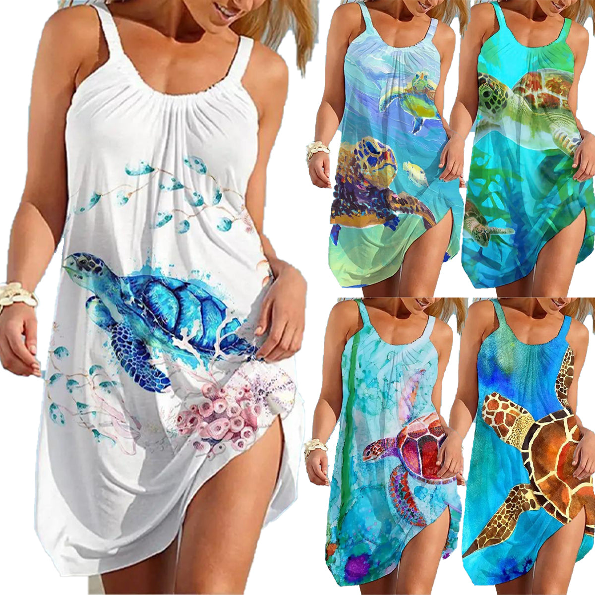 💟👗【S-5XL】Nové tlačené šaty na voľný čas bez ramienok
