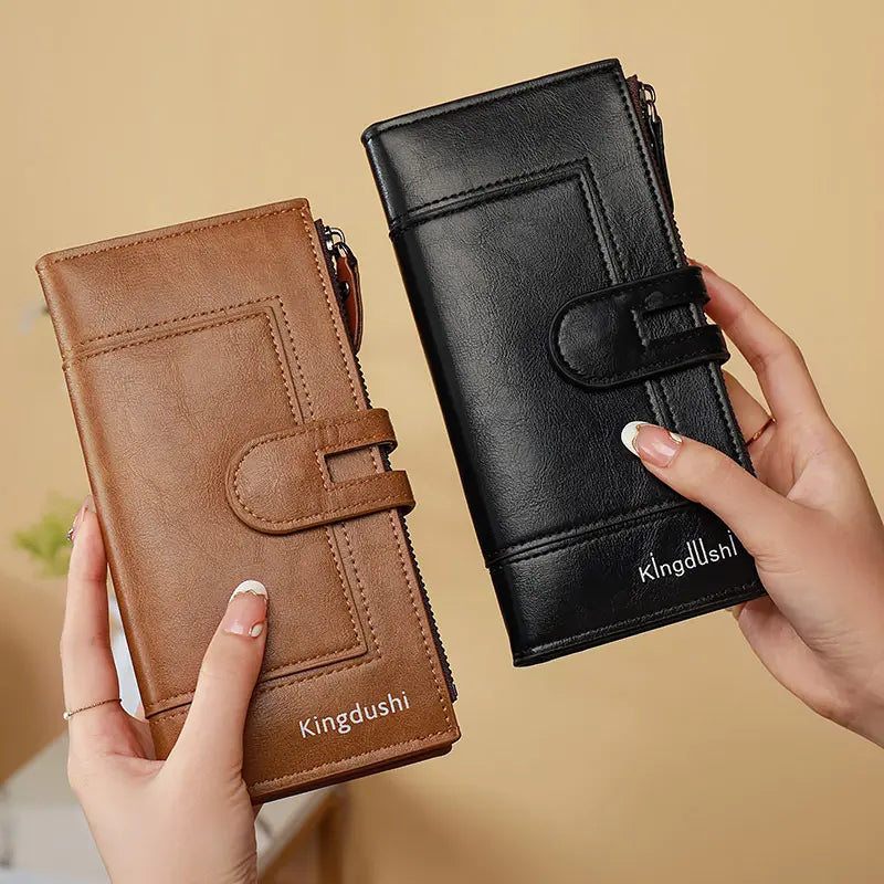 【SCONTO DEL 45%】💰【Acquista 1 e ricevi 1 gratis】Portafoglio vintage in vera pelle con doppia cerniera e scomparti multi-carta per donna