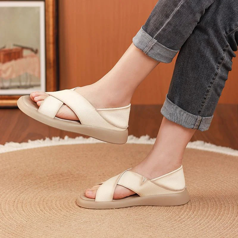 💕【35-40】Sandálias romanas rasas feitas de couro natural, casuais e confortáveis