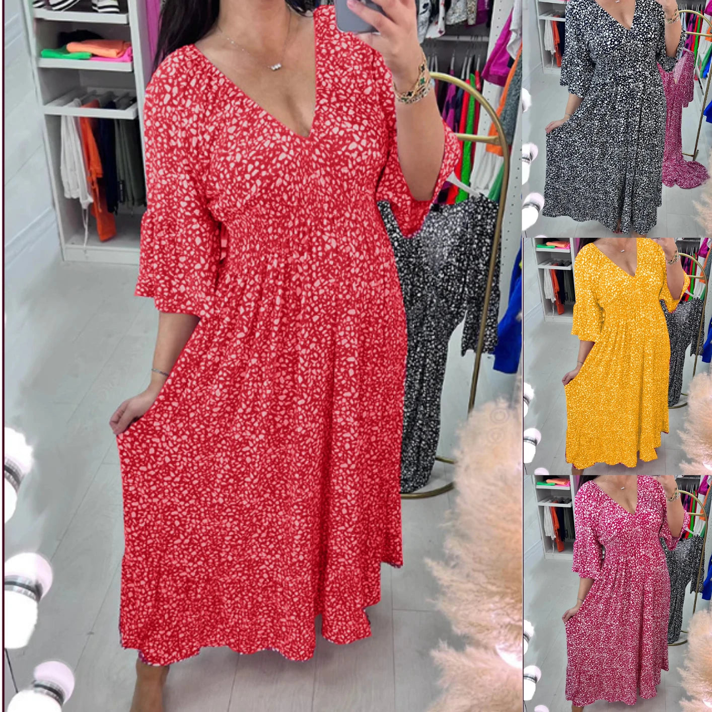 😍【S-5XL】2025 Nuovo abito con stampa floreale e scollo a V taglie forti