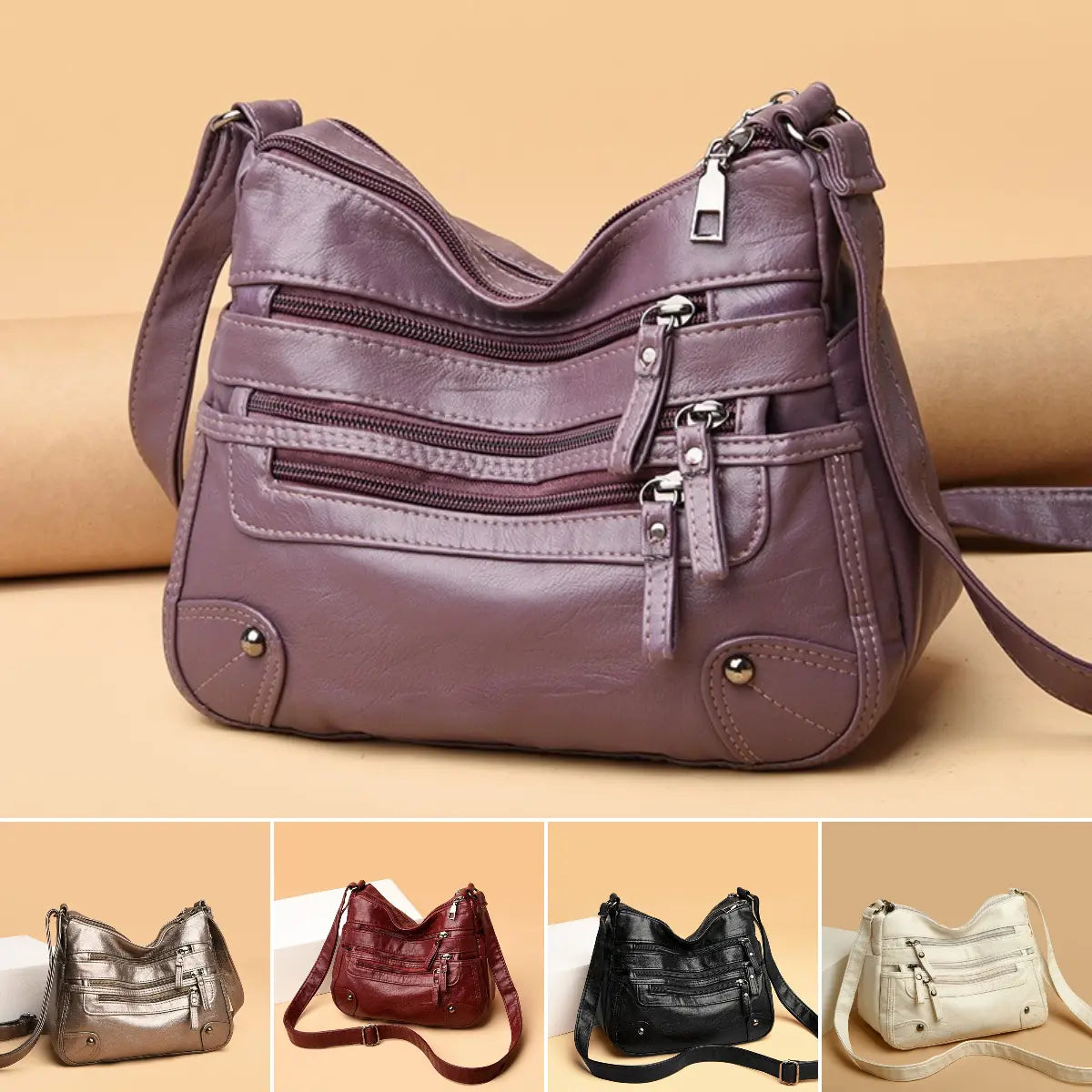 💕👜Borsa a tracolla in morbida pelle con più tasche