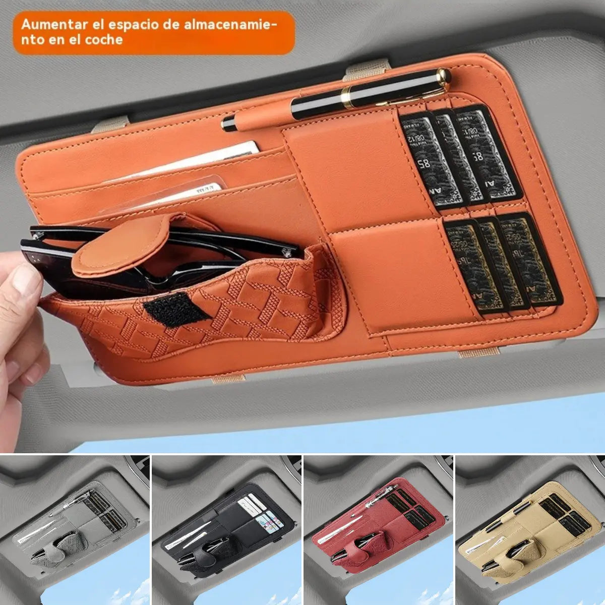 Caixa de arrumação multifuncional com encaixe para quebra-sol de automóvel