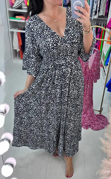 😍【S-5XL】2025 Nuovo abito con stampa floreale e scollo a V taglie forti
