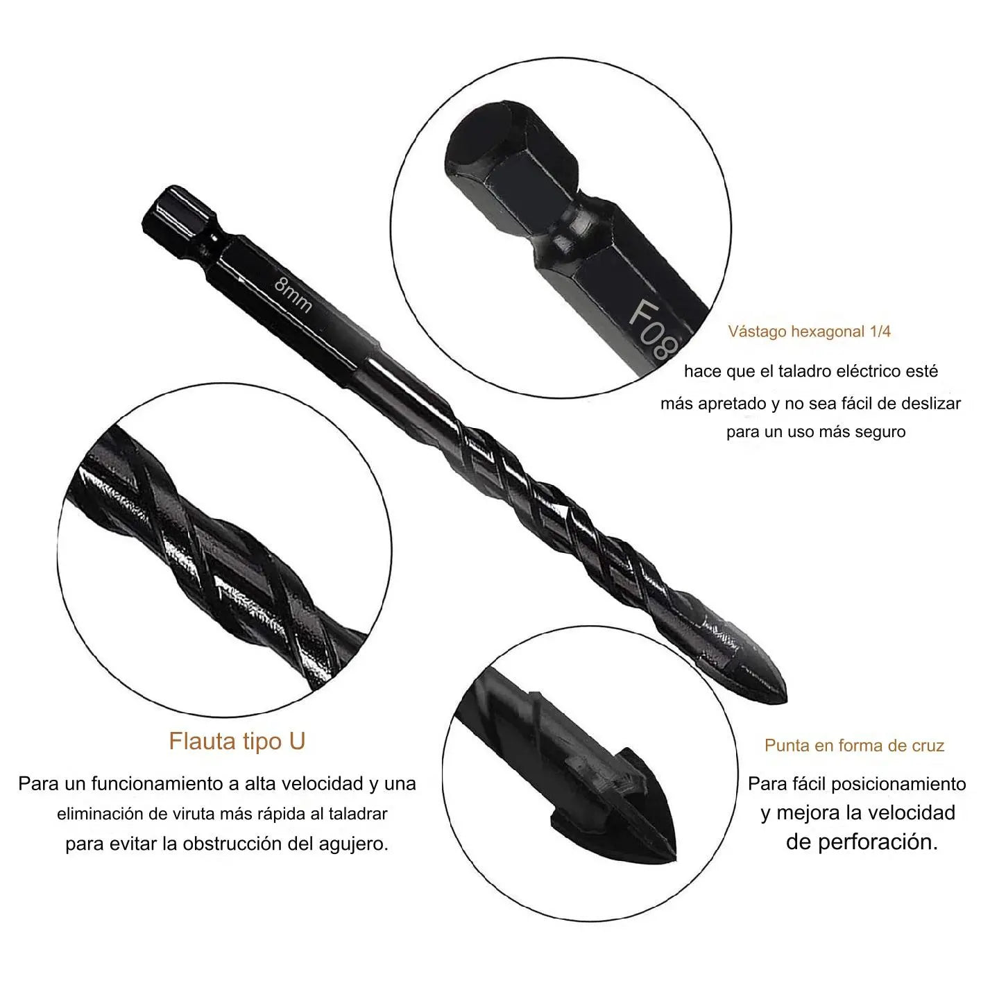 🔥【7 pezzi/3-12 mm】Punta da trapano in lega ceramica a quattro taglienti con gambo esagonale antiscivolo ✅Foratura di piastre vetrificate ✅Piastre ✅Lega di vetro