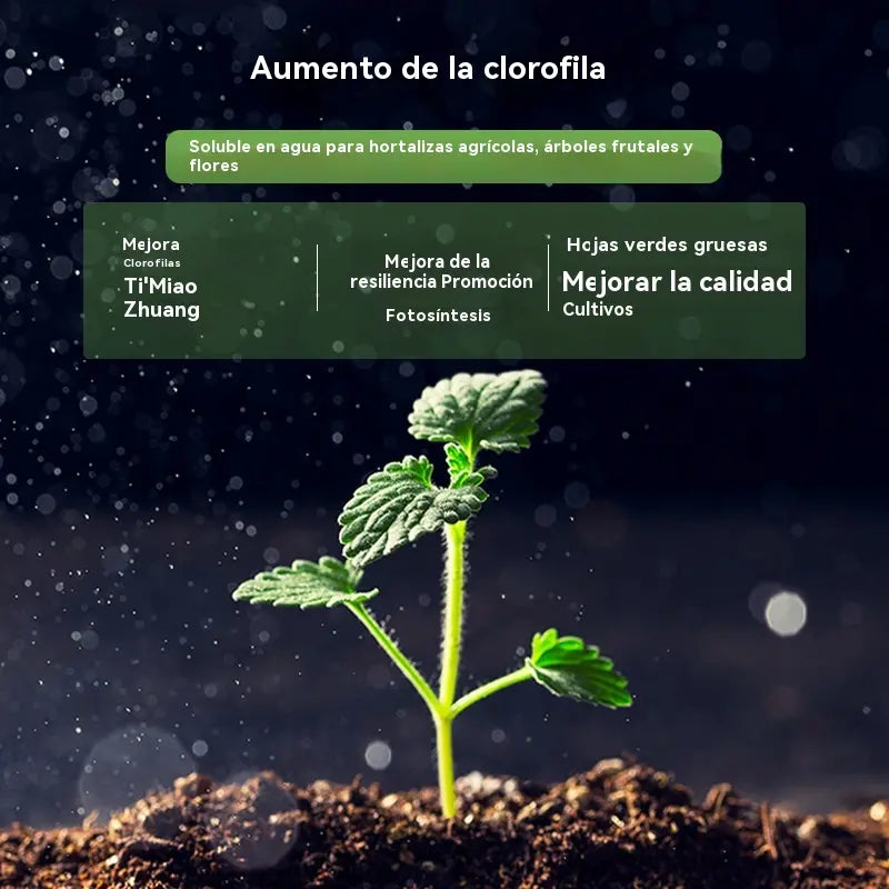 Fertilizzante fogliare idrosolubile con clorofilla per fiori, alberi da frutto e ortaggi. Favorisce la crescita di radici e piantine e aumenta la produzione. Fertilizzante agricolo idrosolubile.