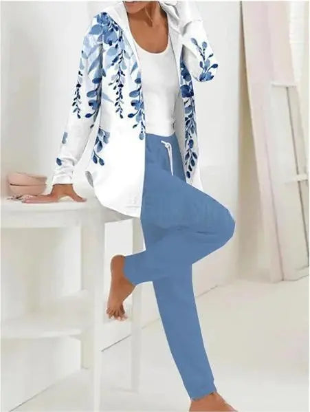 🔥Conjunto de duas peças de fato casual estampado feminino para o outono e inverno, calças de manga comprida