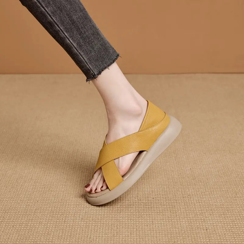 💕【35-40】Sandálias romanas rasas feitas de couro natural, casuais e confortáveis