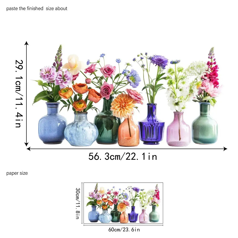 🌸Decalque de Janela com Ramo de Flores Coloridas