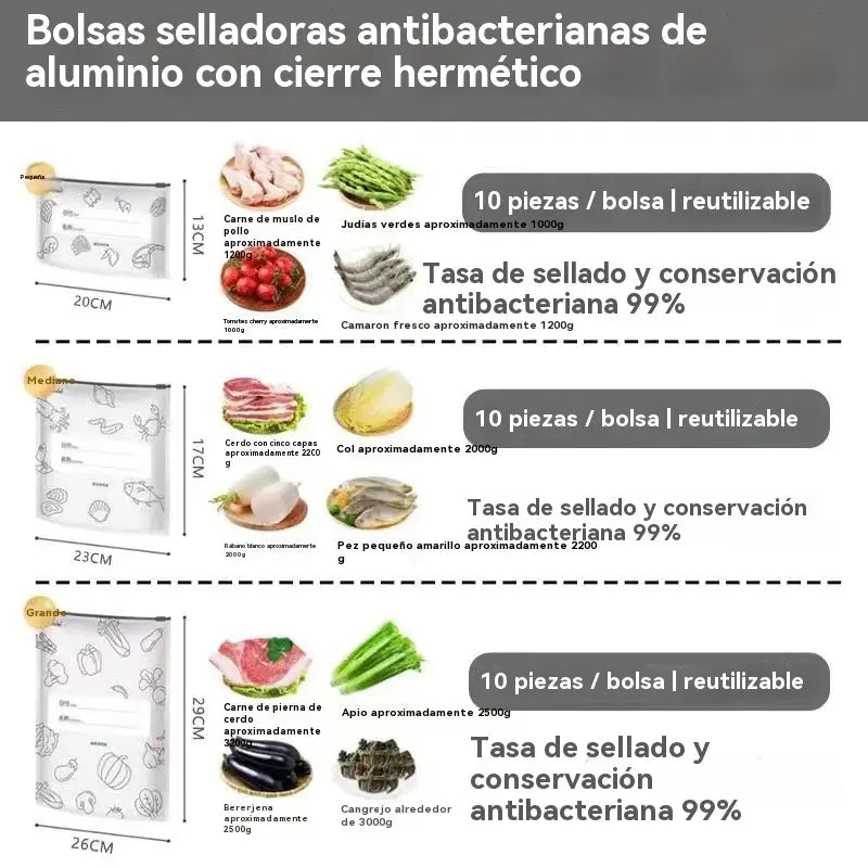 🥩【30/60/90 peças】Sacos selados de papel de alumínio de grau alimentar com fecho para manter fresco para utilização em frigoríficos domésticos