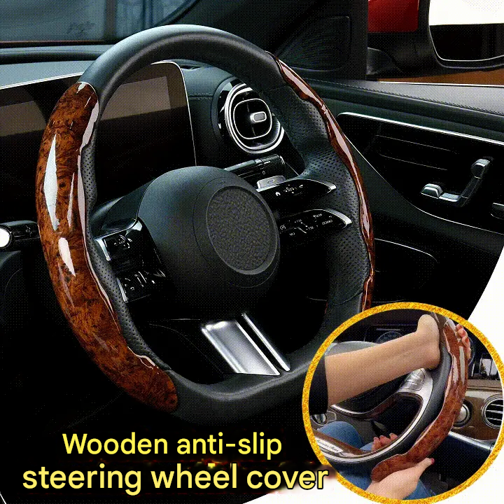 ✨Alta qualidade✨🚗🚗【1 conjunto de 3 peças】 Capa de volante antiderrapante com textura de madeira para o carro