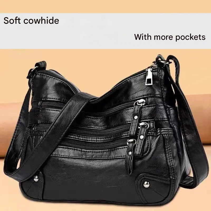 💕👜Borsa a tracolla in morbida pelle con più tasche
