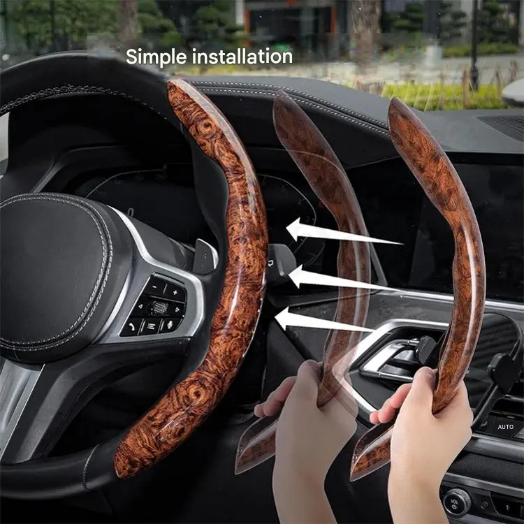 ✨Alta qualidade✨🚗🚗【1 conjunto de 3 peças】 Capa de volante antiderrapante com textura de madeira para o carro