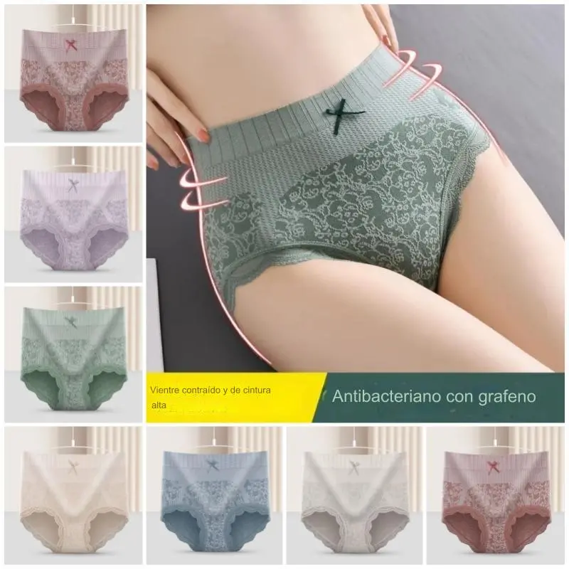 ❣️❣️【Compre 4 e leve 4 grátis】🔥Roupa interior feminina de cintura alta com absorção de humidade e antibacteriana
