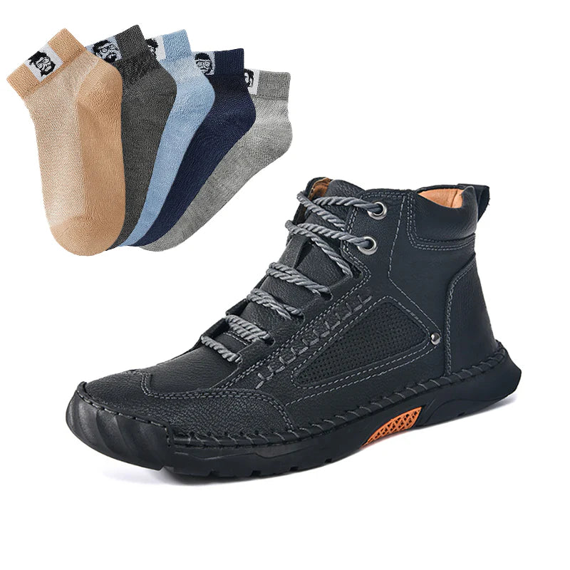 💥Botas elegantes para homem com sola plana costurada à mão