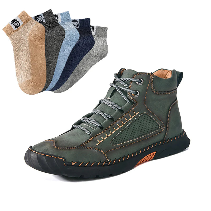 💥Botas elegantes para homem com sola plana costurada à mão