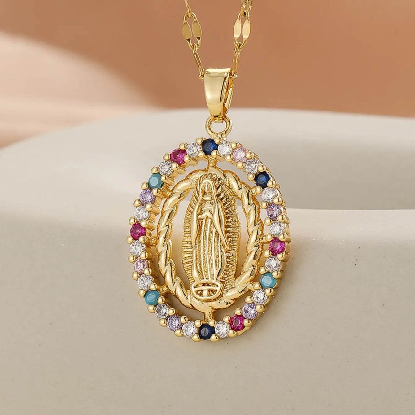 ⛪Colar com Pendente Virgem Maria em Ouro Puro