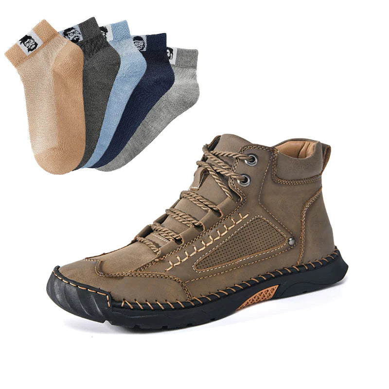 💥Botas elegantes para homem com sola plana costurada à mão