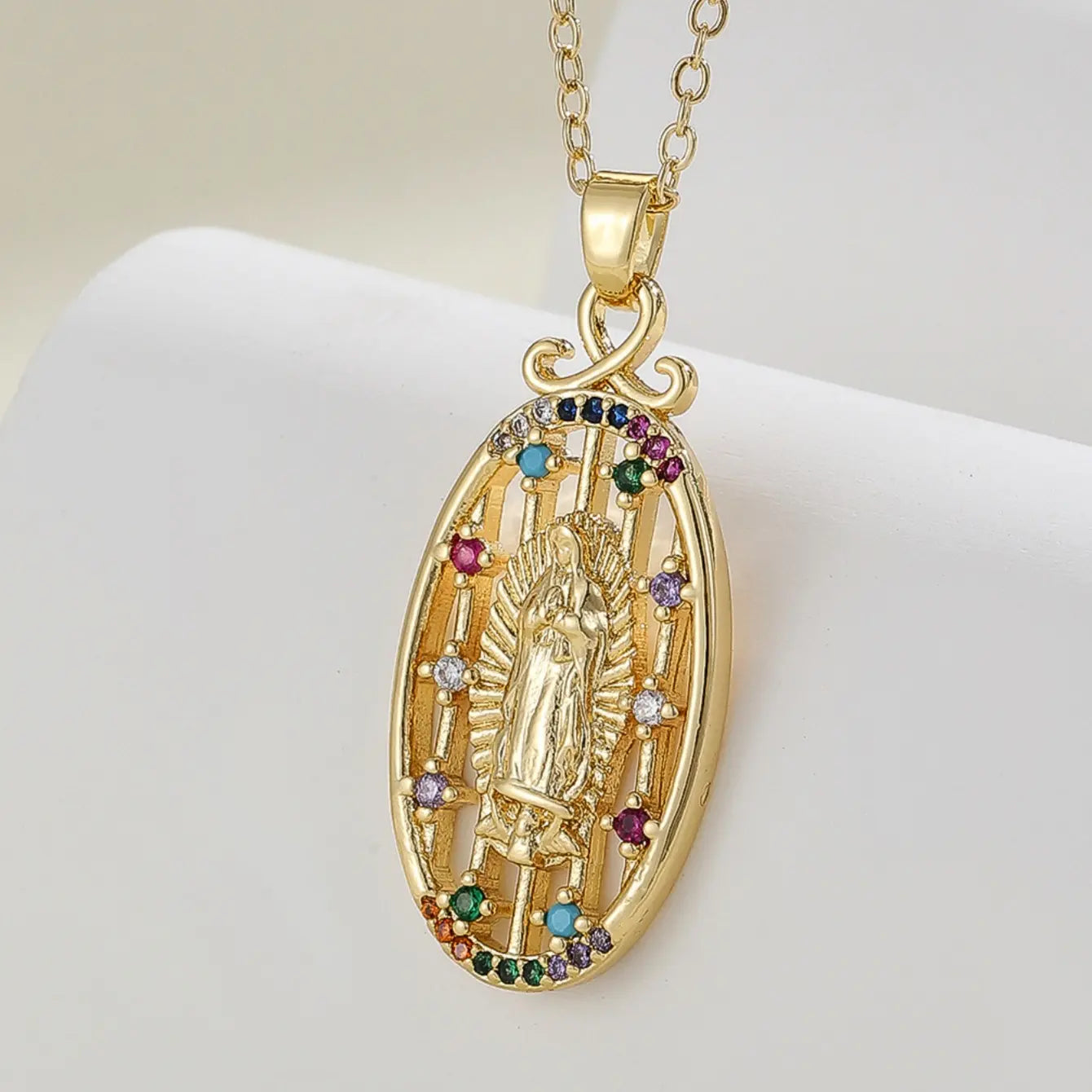 ⛪Colar com Pendente Virgem Maria em Ouro Puro