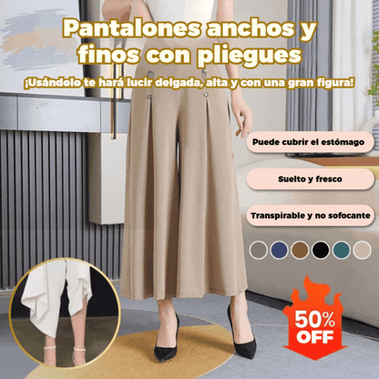 💖【M-5XL】Saia feminina moderna com drapeado, cintura subida e pernas largas
