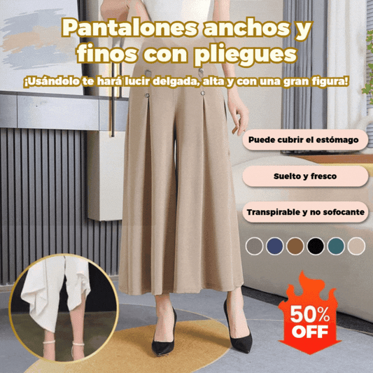 💖【M-5XL】Saia feminina moderna com drapeado, cintura subida e pernas largas