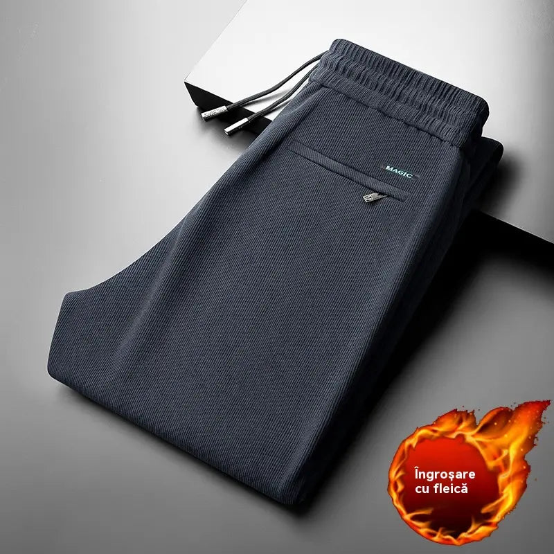 👖【Tamanhos L-5XL】Calça de moletom de veludo plus size para homem, ideal para o outono e inverno. Calça casual larga.