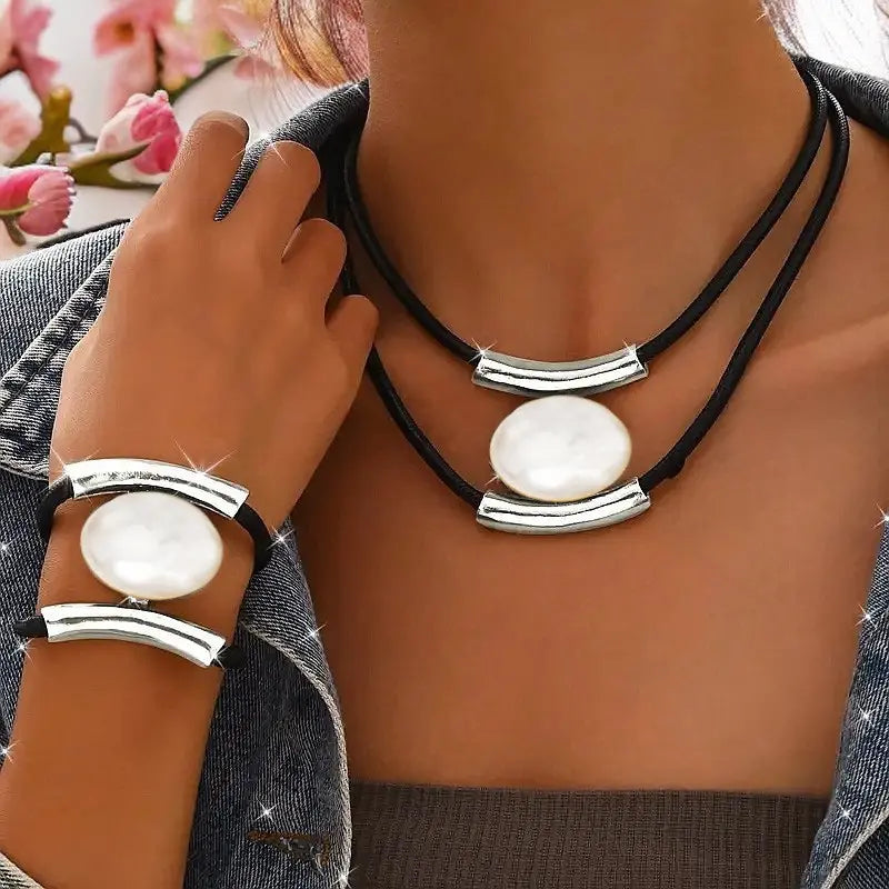 ✨🔥Conjunto de colar e pulseira com pedras preciosas em estilo boémio
