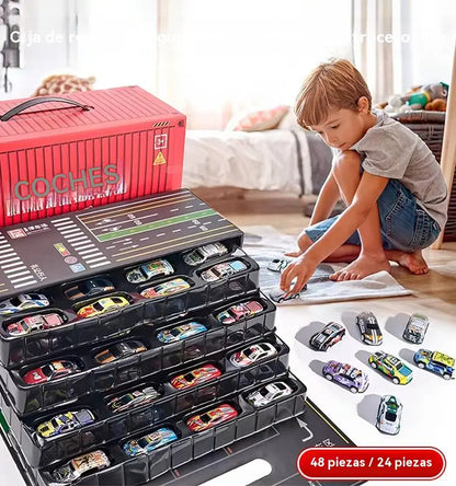 🎅Oferta de Natal! - 50% de desconto🎁 48 mini carros com traseira retrátil e garagem integrada