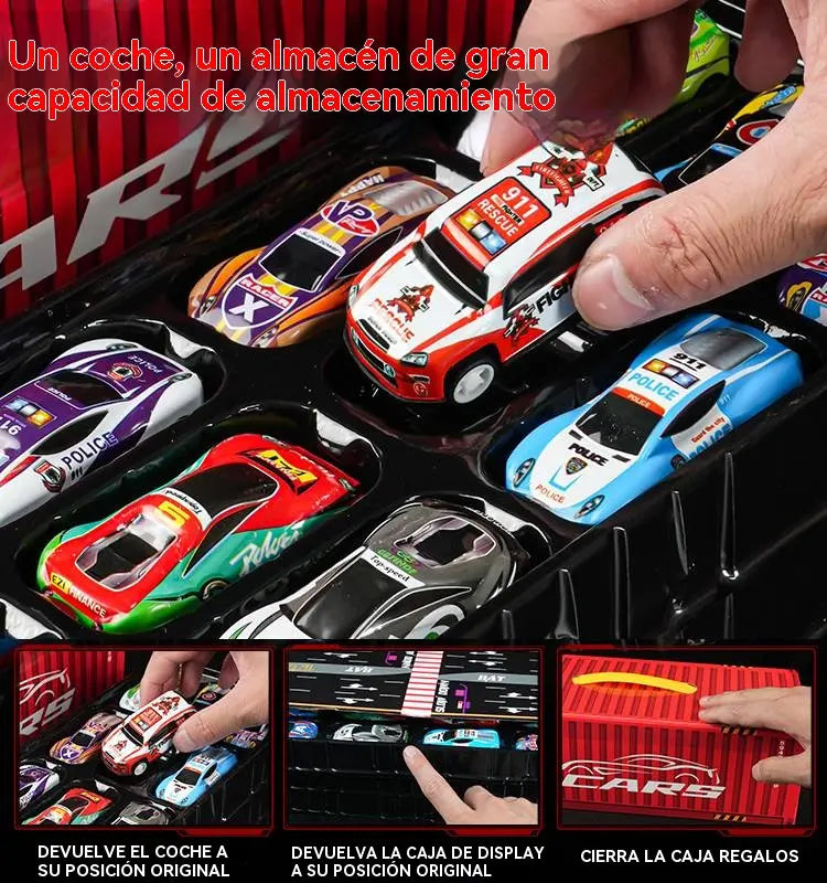 🎅Oferta de Natal! - 50% de desconto🎁 48 mini carros com traseira retrátil e garagem integrada