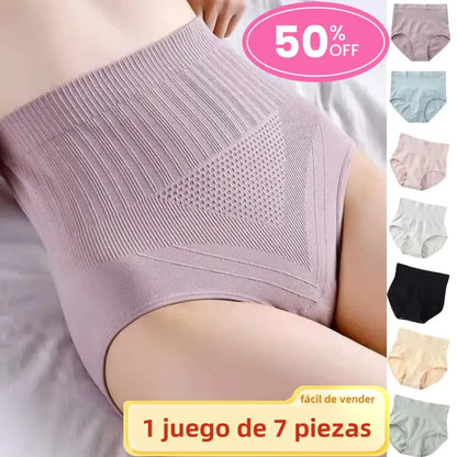 Offerta speciale 🎉 (1 set da 7 pezzi) Mutandine a vita alta contenitive antibatteriche impermeabili da donna