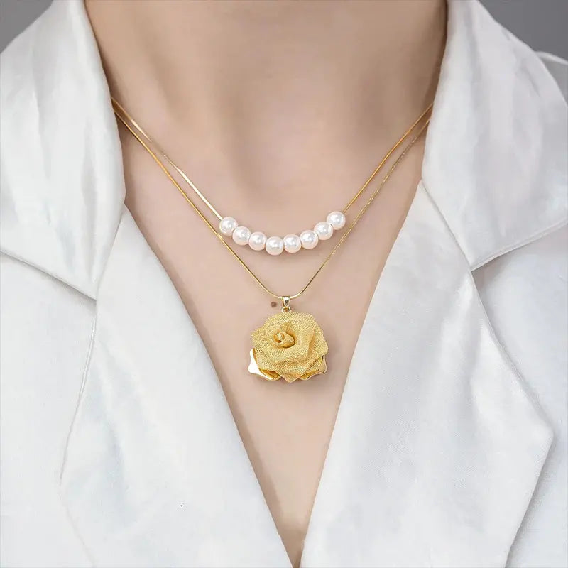 💕Novo lançamento💕Colar duplo com rosas 3D e pérolas (2 conjuntos)