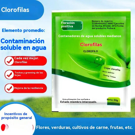 Fertilizzante fogliare idrosolubile con clorofilla per fiori, alberi da frutto e ortaggi. Favorisce la crescita di radici e piantine e aumenta la produzione. Fertilizzante agricolo idrosolubile.
