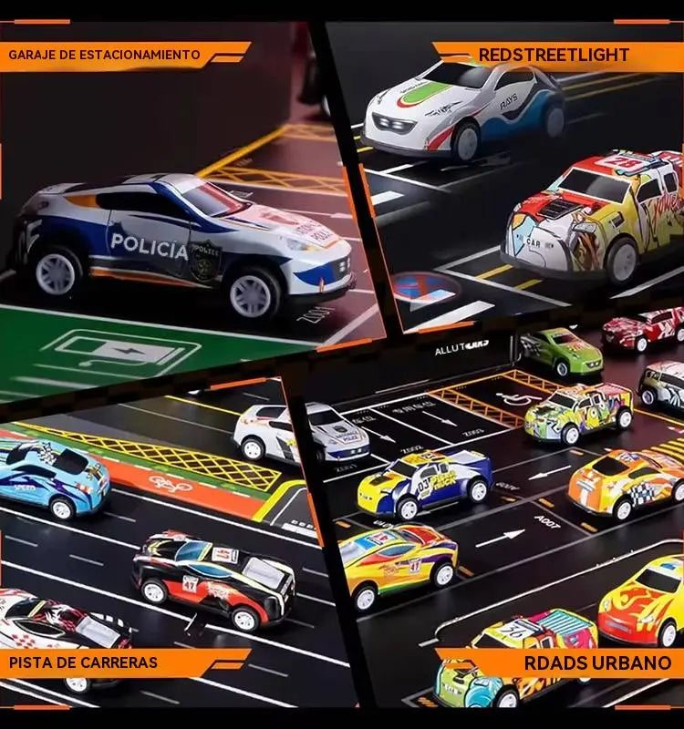 🎅Oferta de Natal! - 50% de desconto🎁 48 mini carros com traseira retrátil e garagem integrada