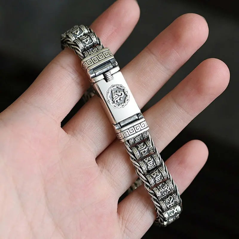🔥Pulseira de homem prateada S925 com contas torcidas