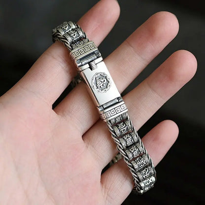 🔥Pulseira de homem prateada S925 com contas torcidas
