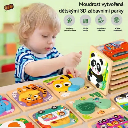 👧🏻🧩 Puzzle 3D em madeira Montessori para educação infantil