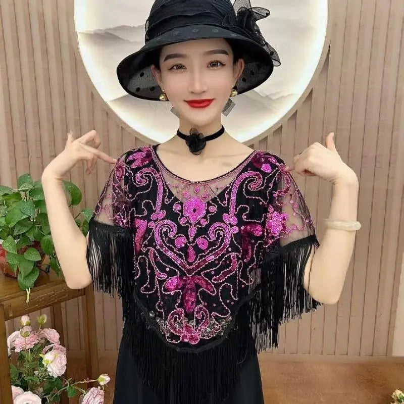 【🔥Acquista 1 e ricevi 1 gratis】Nuovo scialle estivo da donna in pizzo e paillettes