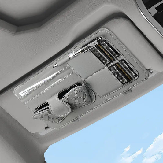 Caixa de arrumação multifuncional com encaixe para quebra-sol de automóvel