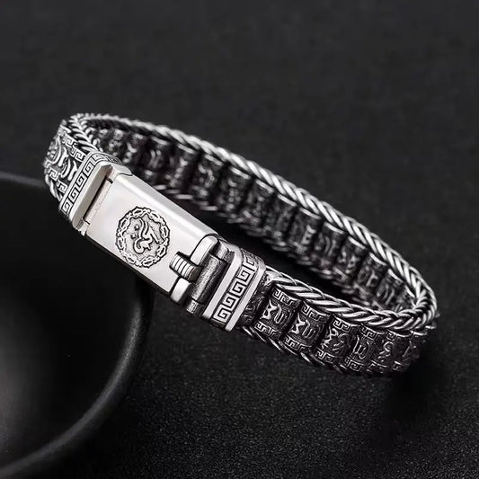 🔥Pulseira de homem prateada S925 com contas torcidas