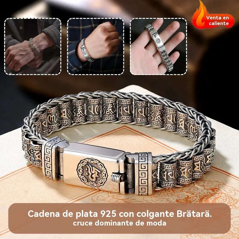 🔥Pulseira de homem prateada S925 com contas torcidas