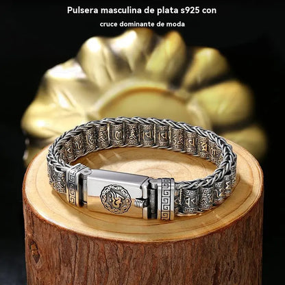 🔥Pulseira de homem prateada S925 com contas torcidas