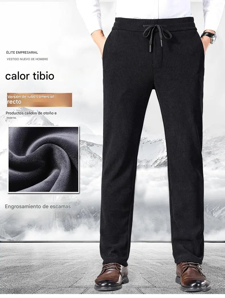 👖【Tamanhos L-5XL】Calça de moletom de veludo plus size para homem, ideal para o outono e inverno. Calça casual larga.
