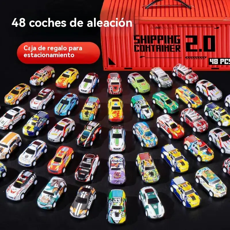 🎅Oferta de Natal! - 50% de desconto🎁 48 mini carros com traseira retrátil e garagem integrada